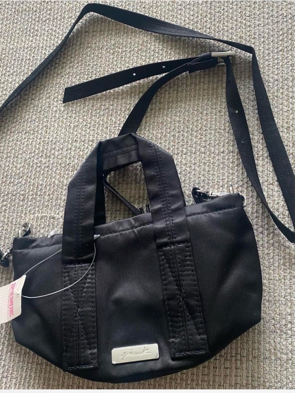 PINK Victoria's Secret Black Mini Tote with Detachable Strap